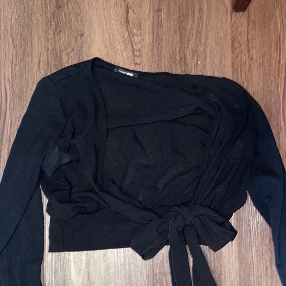 COPY - Fashion Nova Blue Crop Tie Front Blouse